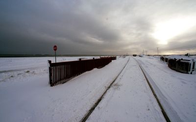 Voie ferrée glacée
Nikon F4 Nikkkor 14mm/2,8, Provia 
Mots-clés: hiver transport "voie ferrée"