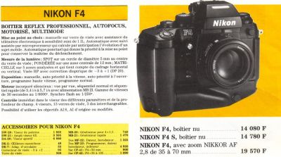 Tarif 1989 du Nikon F4
