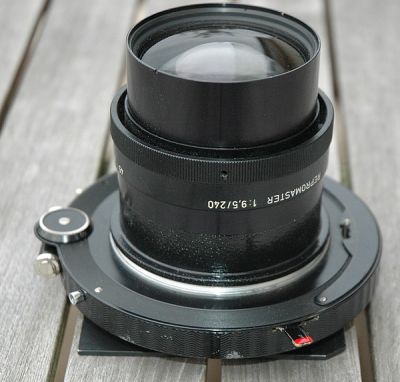 Objectif de reproduction Agfa Repromasteur 240f9,5 monté sur un compound 5
