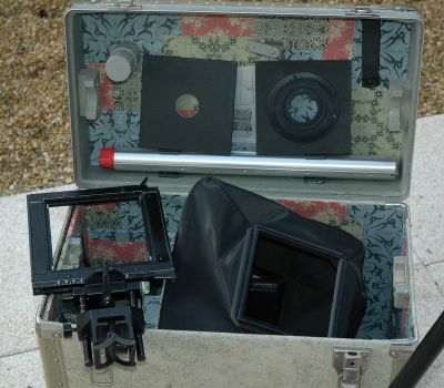 Accessoires Sinar, soufflet grand angle, platines, montant avant, rallonge de colonne 
